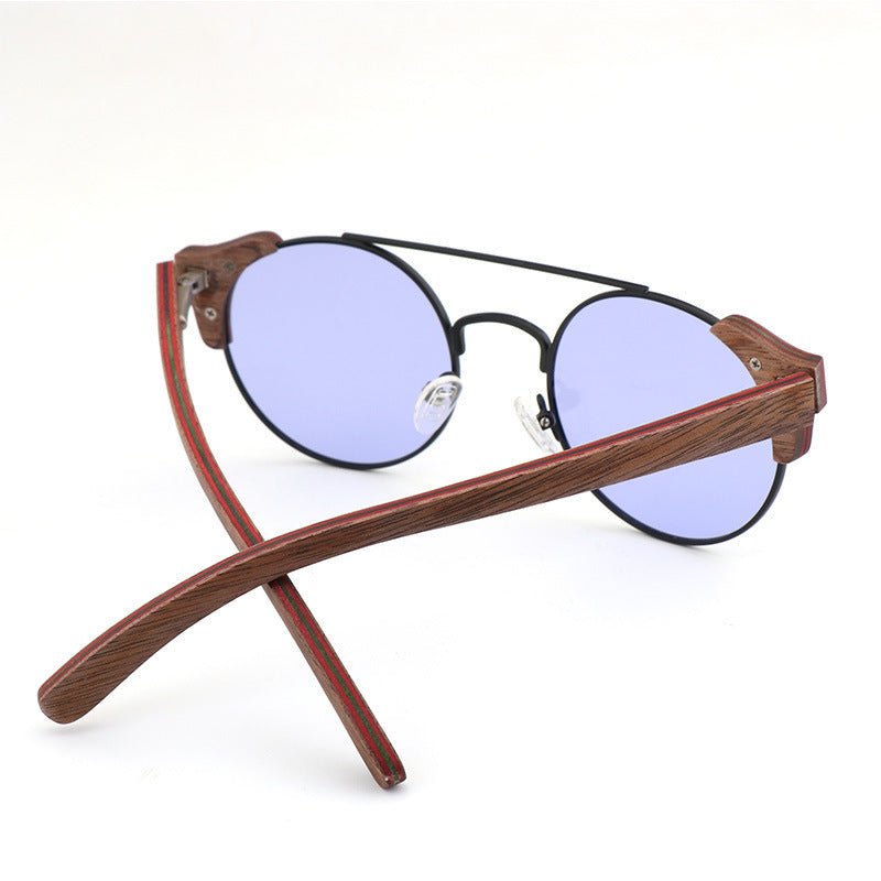 Bamboo Custom Retro Round Frame Sunglasses - - sunglasses