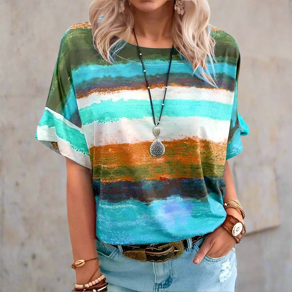 Color Tie Dye Print Crew Neck Short Sleeve