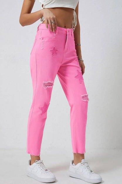 Star Raw Hem Distressed Jeans - -