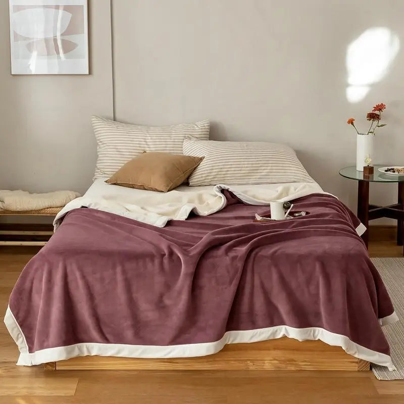 Simple Japanese Style Plain Milk Velvet Casual Blanket - - blanket