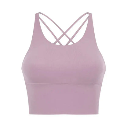 Comfort Full Support Padded Wire Free Cross Back Yoga Sports Bra Seamless light purple