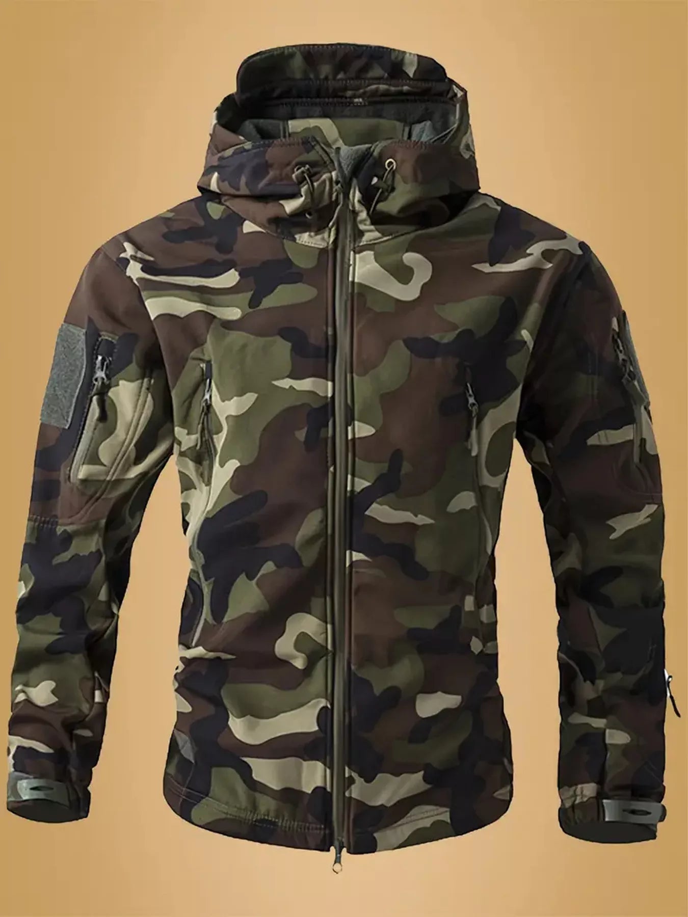 Men's Camouflage Zip Up Hooded Jacket - Army Green -