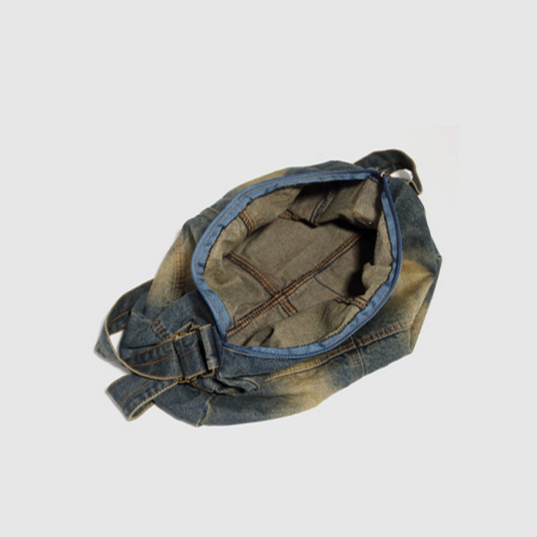 Washed old denim hobo bag, large capacity hobo shoulder bag, sweet cool babes shoulder Retro denim shoulder bag - -