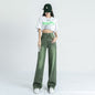 High Waist American Style Retro Straight Jeans - Green trousers M - Women's Fashion - Women's Clothing - Bottoms - Jeans
