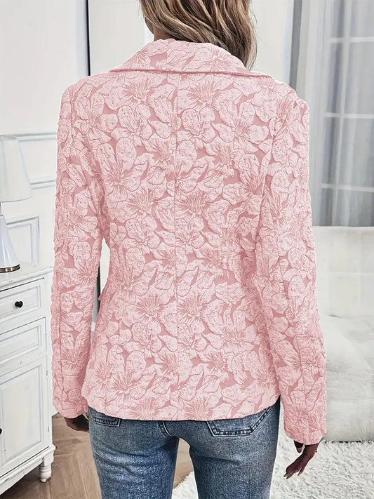 Floral Print Single Button Blazer with Pockets - -