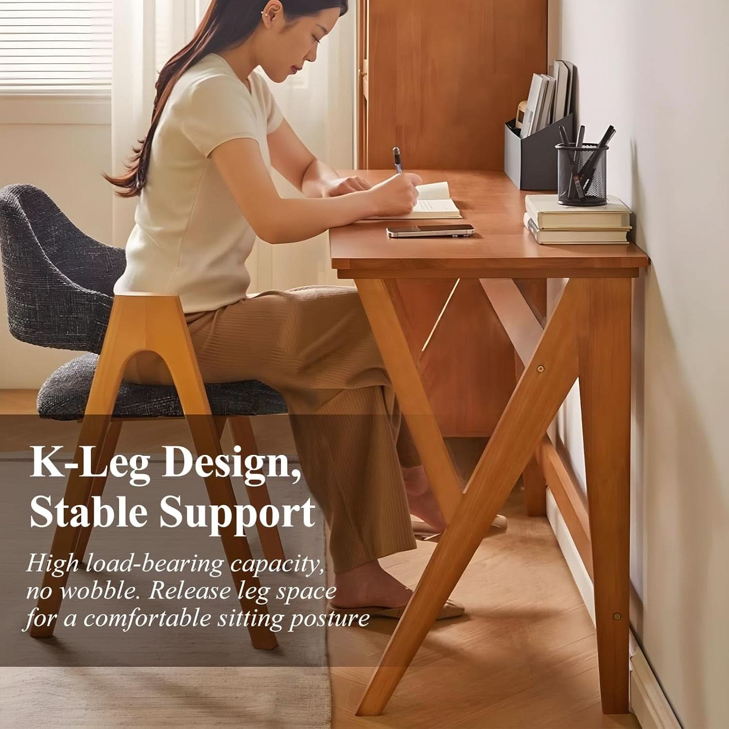 Natural Oak Industrial Style Solid Wood 47 Inch Wide Desk- ShipItFurniture- {{Product type}}