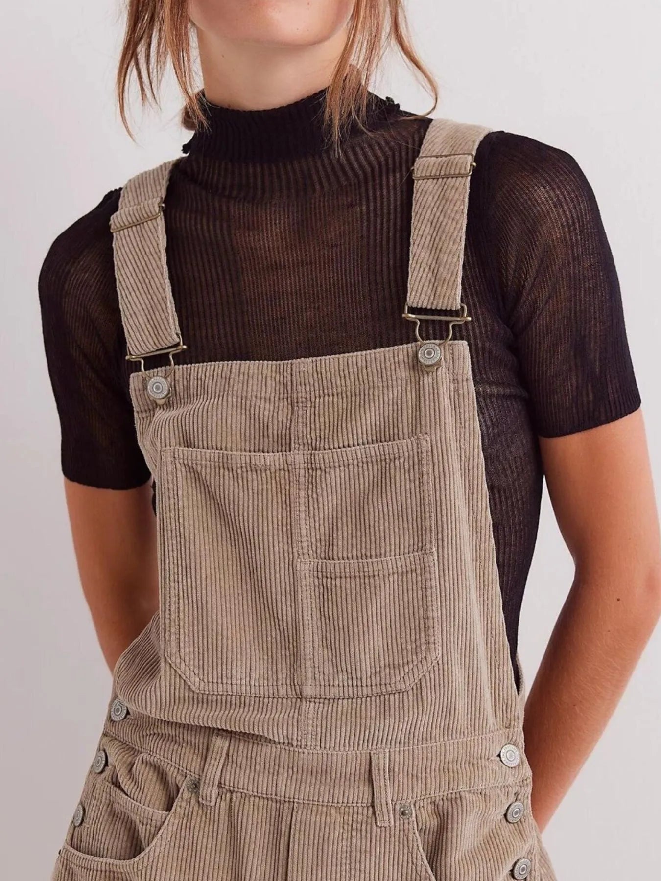 Corduroy Wide-Leg Overall with Adjustable Straps - -
