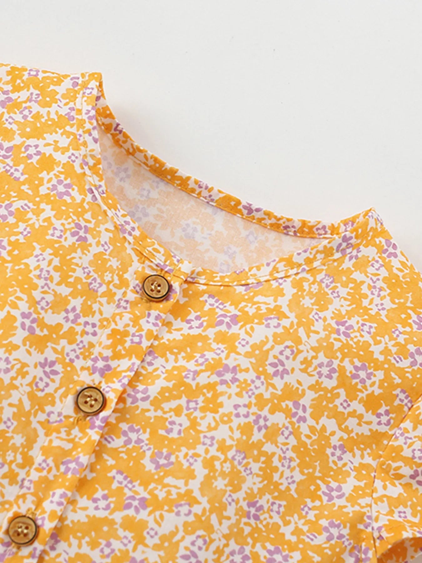 Children's Floral Print Button-Front Flutter Sleeve Dress - -