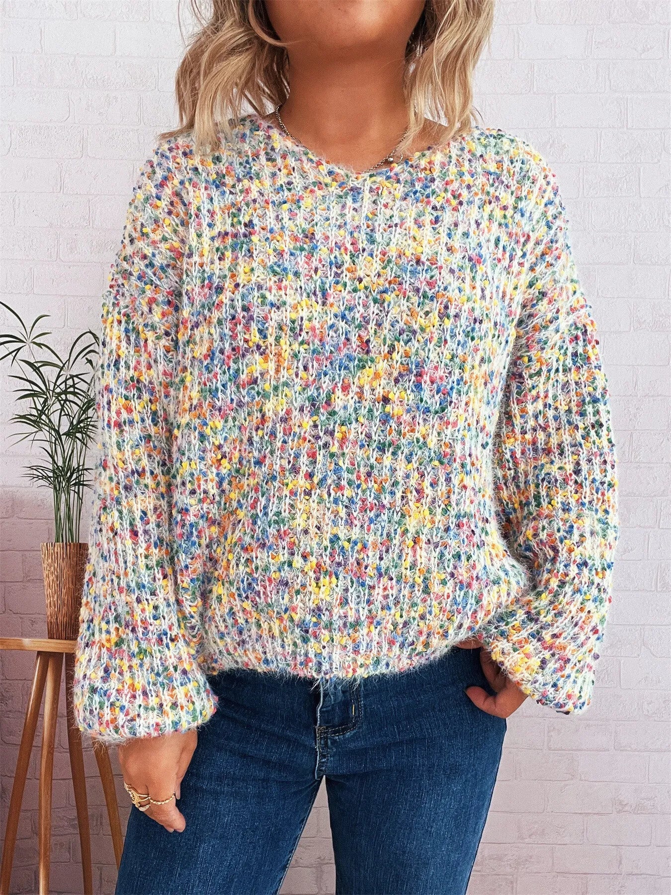 Colorful Long Sleeve Sweater - -
