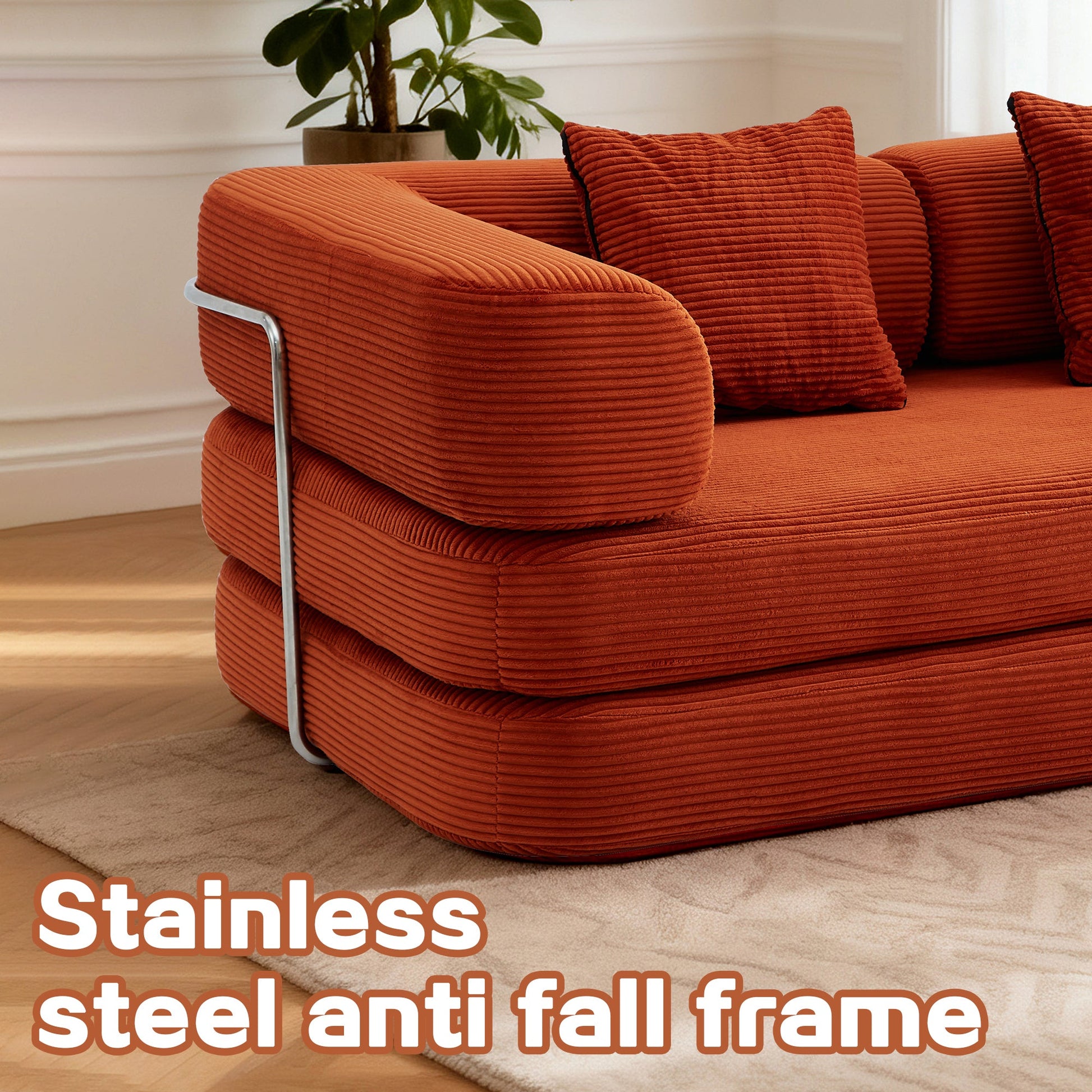 Sofa Bed Convertible 5-in-1 Corduroy Red Floor Steel Frame 74.8 In- NIKKI CASA- {{Product type}}