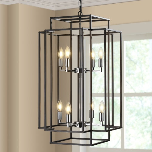 8-Light Industrial Tiered Chandelier - Black - ceiling light