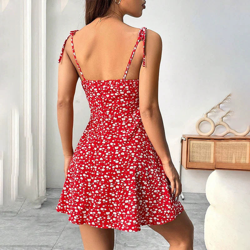 Women's Floral A-Line Mini Dress — Open Back, 10 Colors, XS–XXL - - Women's Clothing