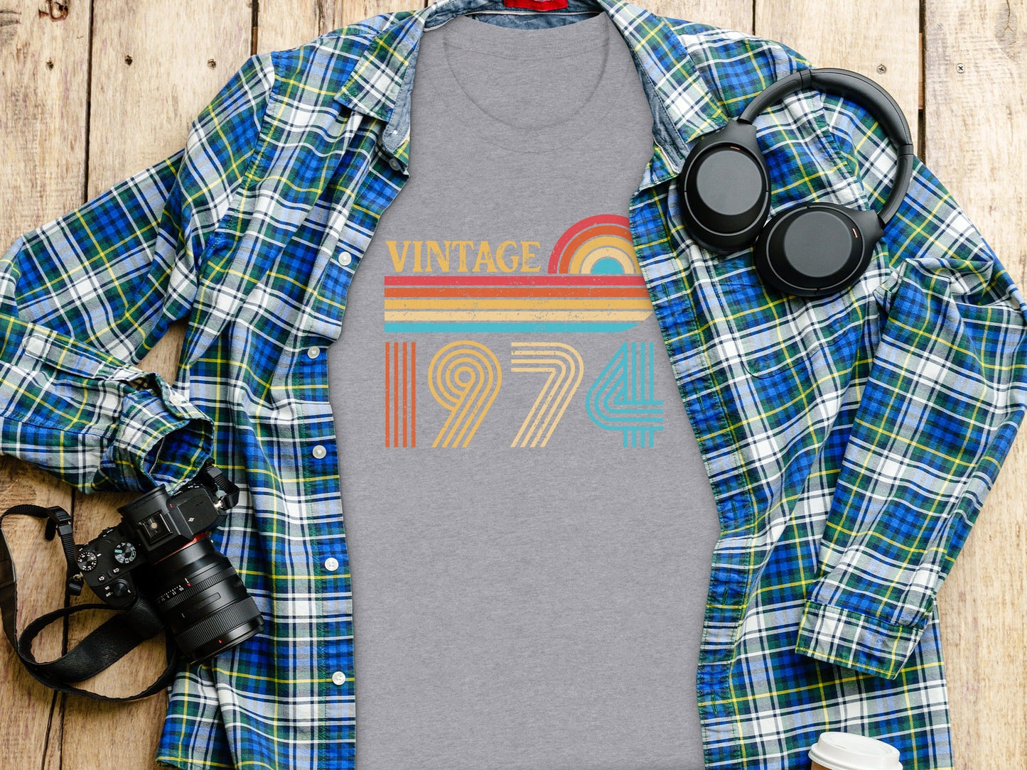 Vintage 1974 Retro Rainbow Distressed Design T-Shirt- Cloud 16 Clothing Co.- {{Product type}}