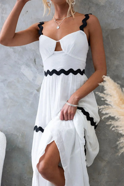 Tiered Maxi Dress with Scalloped Trim - -