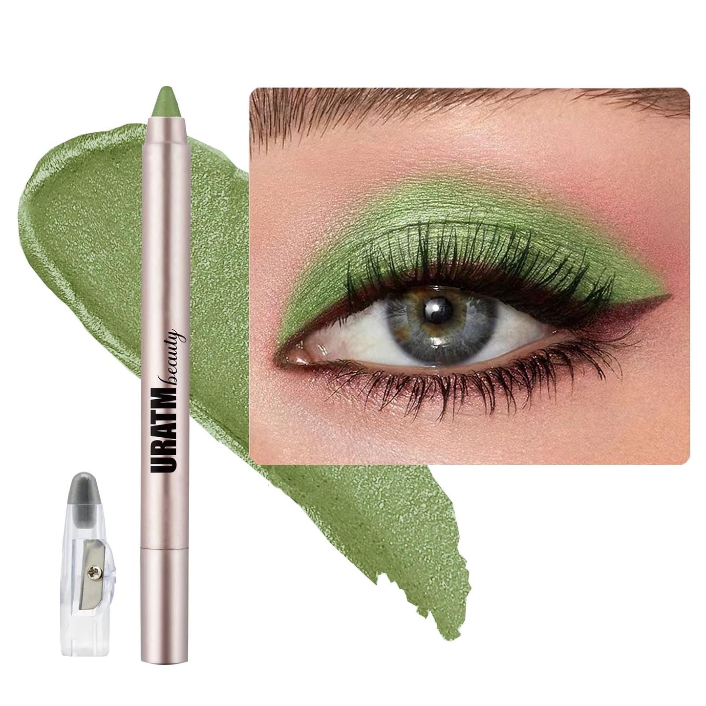 Bright Green Eyeshadow Stick Blendable Creamy Eyeshadow Eye Brightener Stick Waterproof Eyeshadow Pencil Long Lasting Smooth Shimmer Eye Shadow Highlighter Eye Liner.#B04 bright greenh shimmer- Kia Day Design- {{Product type}}