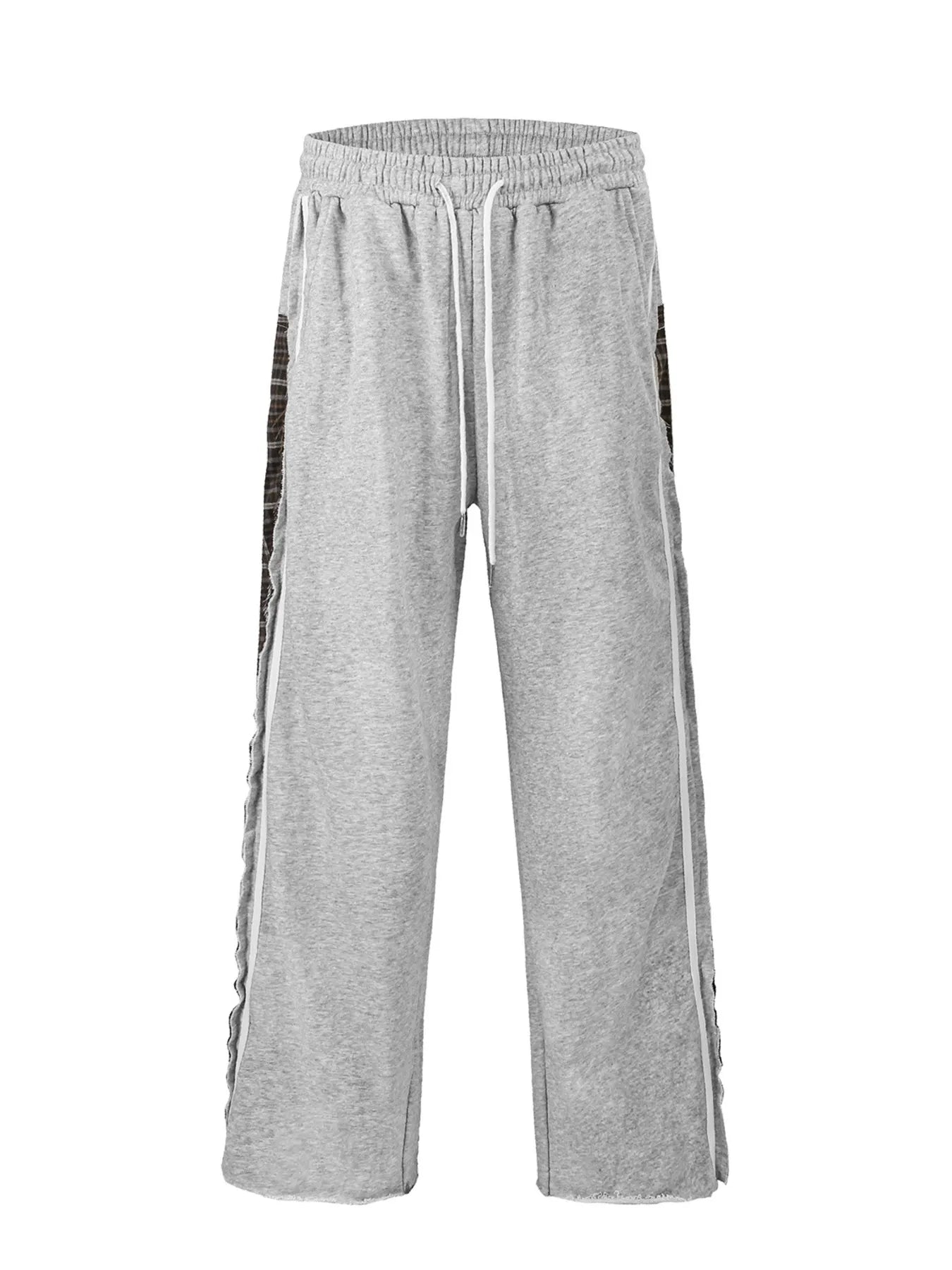 Men's Drawstring Patchwork Plaid Wide Leg Pants - -
