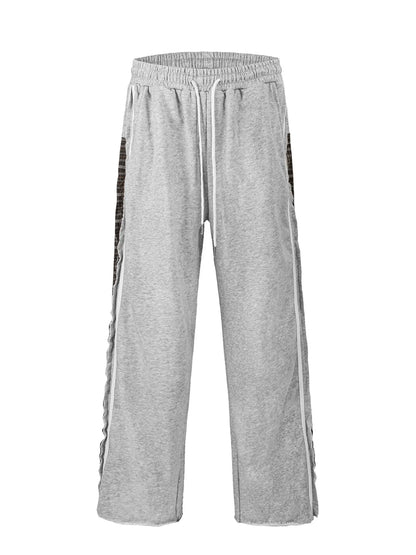 Men's Drawstring Patchwork Plaid Wide Leg Pants - -