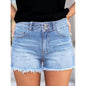 Light Wash Double Button High Waist Denim Shorts - Blue - Shorts