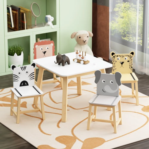 Solid Wood Childrens Table And Chair 5-piece Set - -