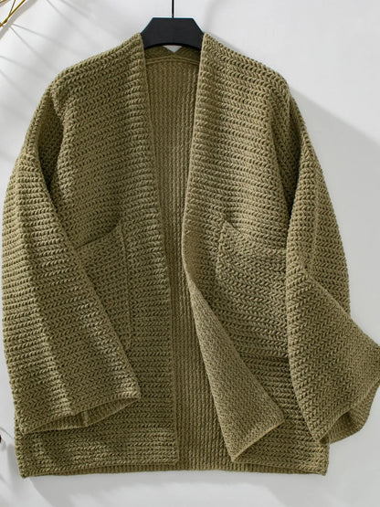 Open Front Long Sleeve Cardigan - -