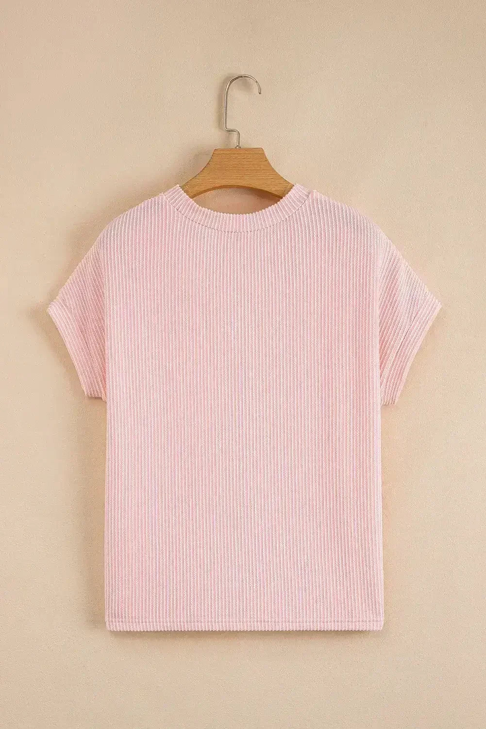 Pink Corded Colorblock Pocket Crew Neck T Shirt - - T Shirts
