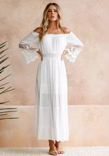 Lace-Trimmed Off-Shoulder Dress for Women - - dress