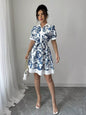 Floral Print Button-Front Shirt Dress - Blue -