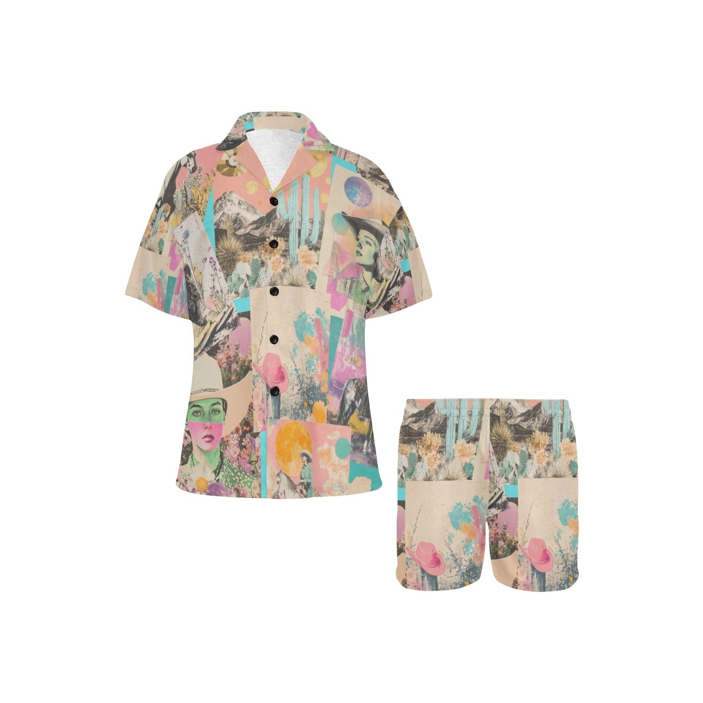 Baha Ranch Retro Pop Western Collage Pajama Set - - Pajama Sets