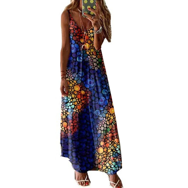 Women Boho Vintage Maxi Dress - - dress