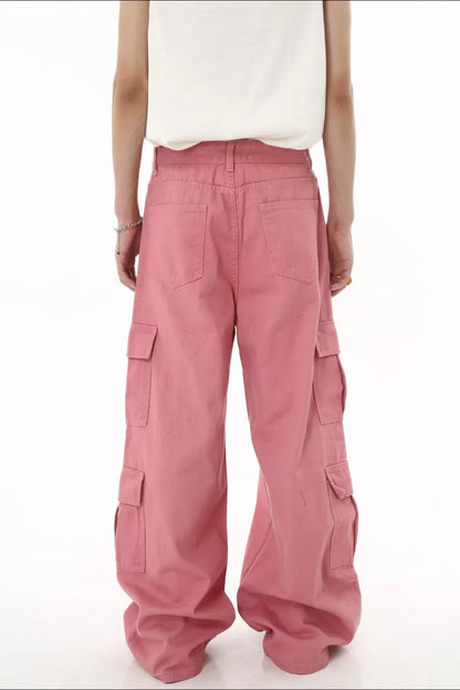 Wide Leg Cargo Jeans - -