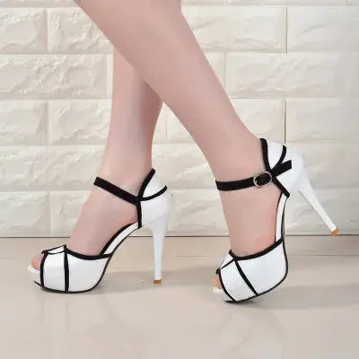 Summer Hollow Buckle Womens Shoes Fish Mouth High Heels Daily Shoes White 11cm