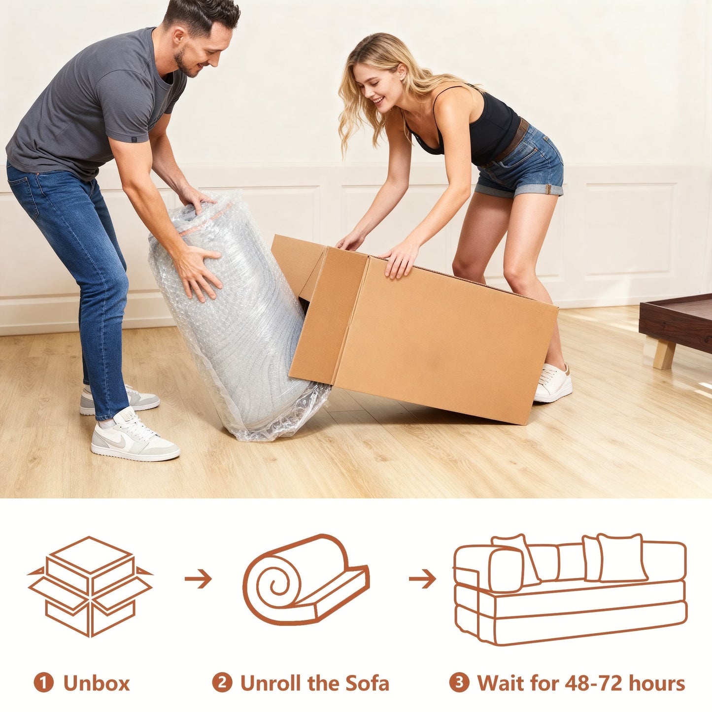 Sofa Bed Convertible 5-in-1 Corduroy Red Floor Steel Frame 74.8 In- NIKKI CASA- {{Product type}}