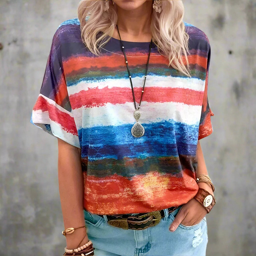 Color Tie Dye Print Crew Neck Short Sleeve