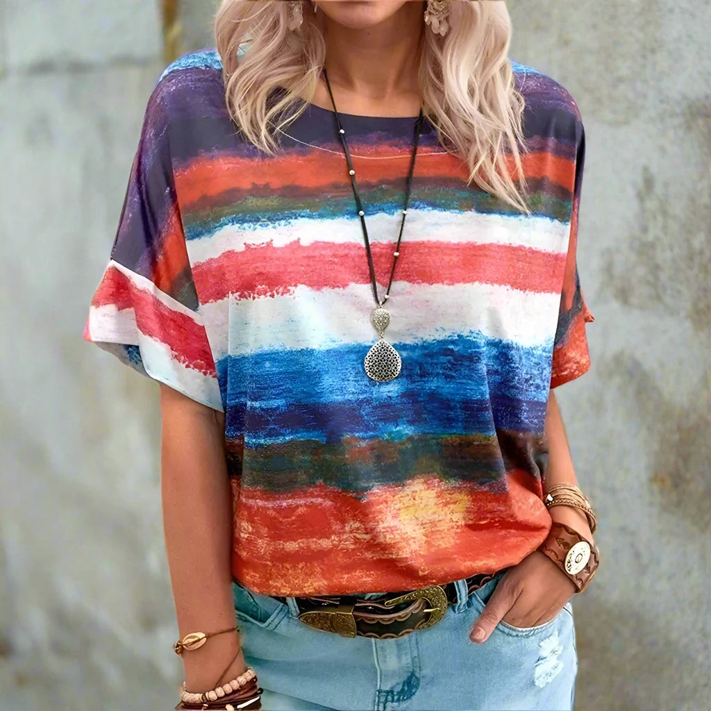 Color Tie Dye Print Crew Neck Short Sleeve