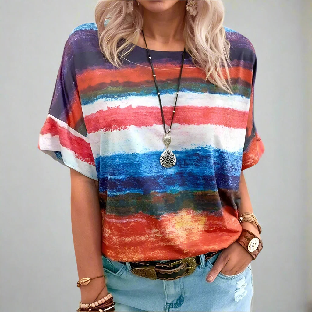 Color Tie Dye Print Crew Neck Short Sleeve