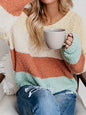 Color Block Round Neck Long Sleeve Sweater - Multicolor -