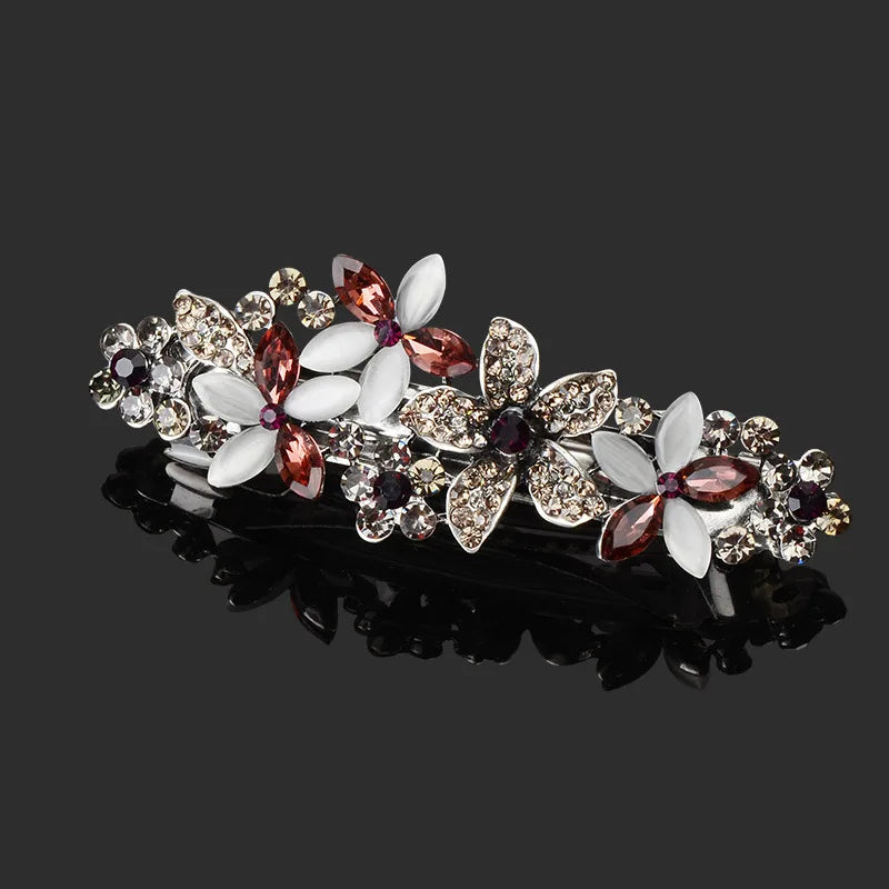 Retro Design Flower Spring Clip Handmade Shiny Rhinestone Hair Clips