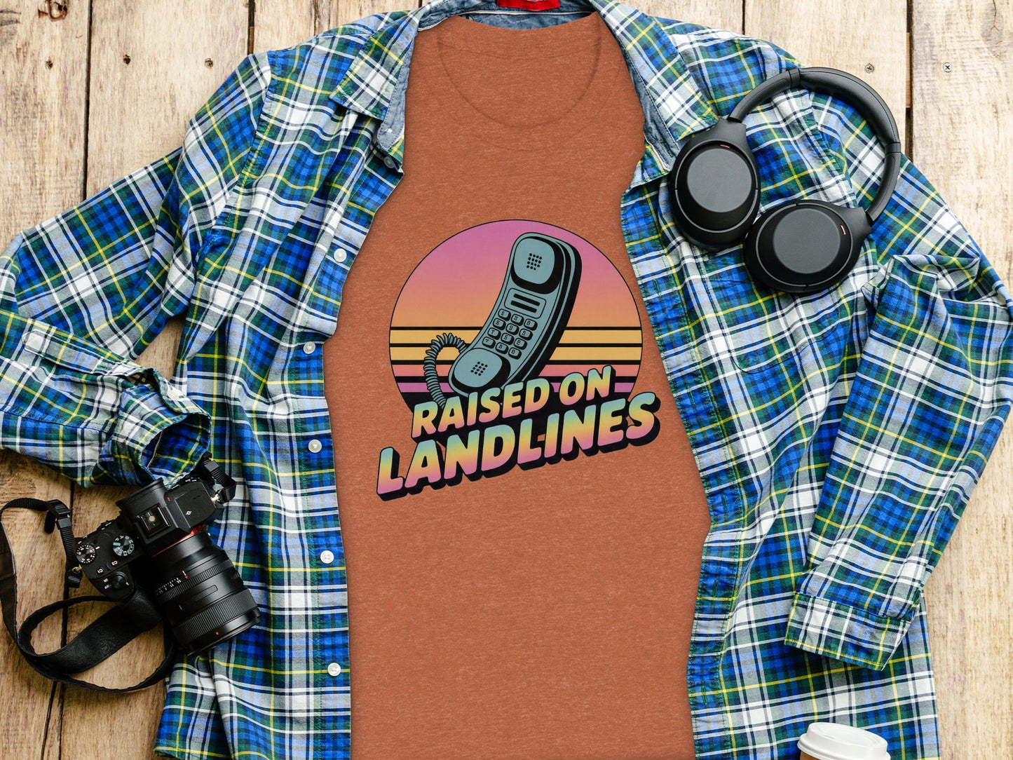 Raised on Landlines Retro Style Phone Design T-Shirt - - T-Shirt