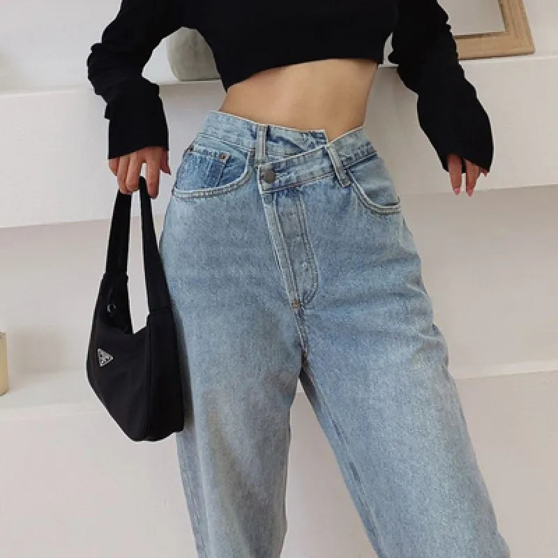 Loose Asymmetrical Denim Pants - Kia Day Design