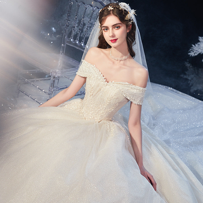 Modern Starry-Train Bridal Gown - - dress