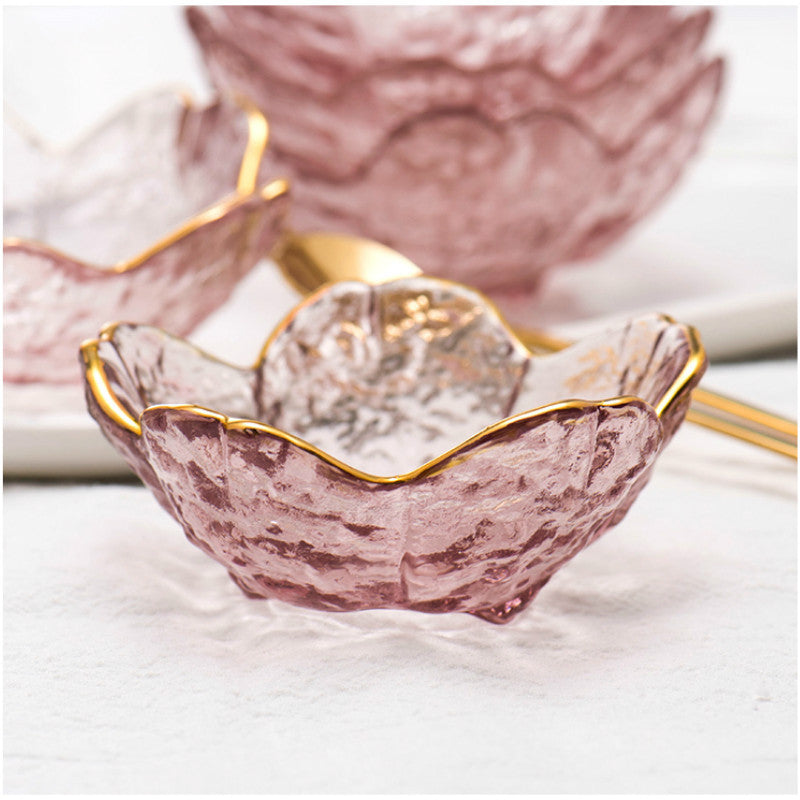 Nordic Gold Inlay Glass Sauce Bowl with Cherry Blossoms - -
