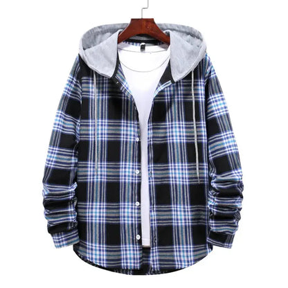 Work Shirt With Hood Mens Plaid Hoodie Shirt