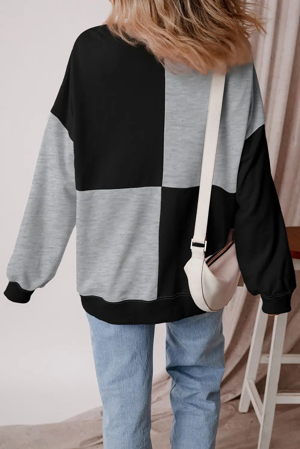 Color Block Half Button Long Sleeve Sweatshirt - -