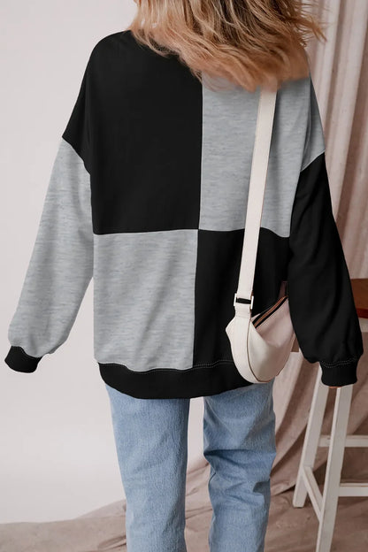 Color Block Half Button Long Sleeve Sweatshirt - -