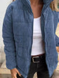 Full Size Zip Up Turtleneck Long Sleeve Winter Coat Plus Size - Blue -