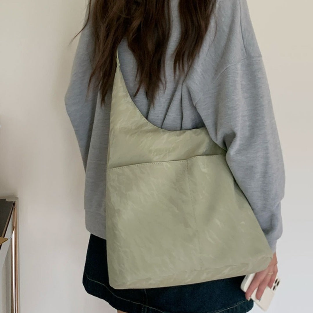 Soft large capacity hobo bag, women's summer work shoulder bag, shoulder bag, casual commuter tote bag - -