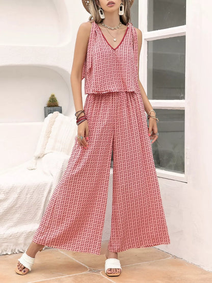 Gingham Tie Shoulder Top and Pants Set- Shopimist- {{Product type}}