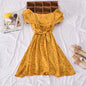 Floral Off-Shoulder Dress with Flared Hem for Women - Yellow One size - dress