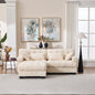 Sectional Sofa L-Shape Cloud Flannelette Beige 3 Seat 88 In 4 Pillows - Default - Sectional Sofas