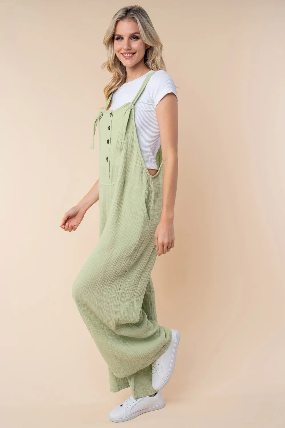 White Birch Texture Sleeveless Wide Leg Jumpsuit - -